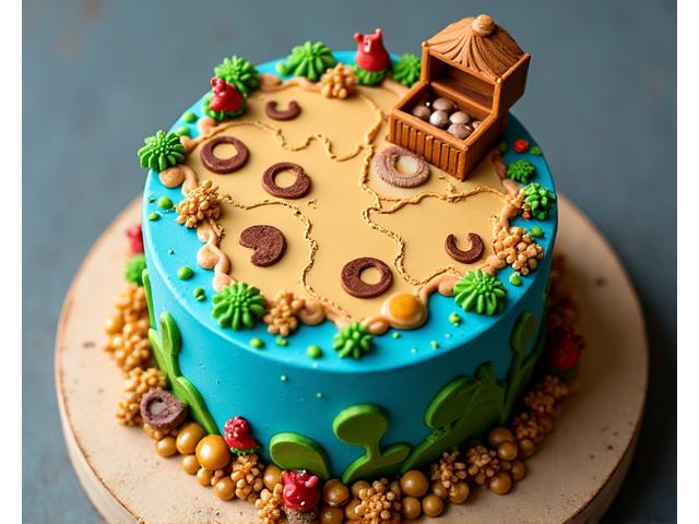 宝の地図をテーマにした子供向けバースデーケーキ